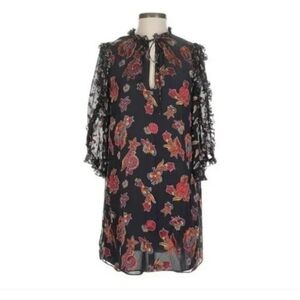 Alice + Olivia Womens Dress with Floral Pattern and Ruffle Sleeves. Size Small.